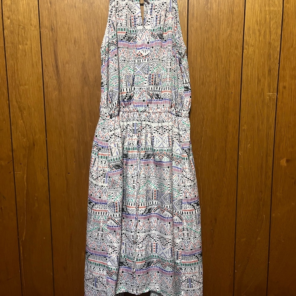 Sleeveless Printed Maxi Dress in White with Pastel Pattern